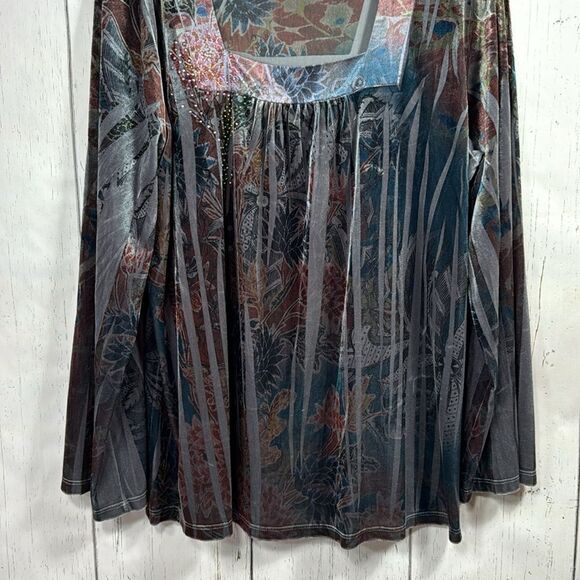 Susan Lawrence Woman Velvet Burnout Floral Top 1X Romantic Boho Evening Blouse - Picture 7 of 14